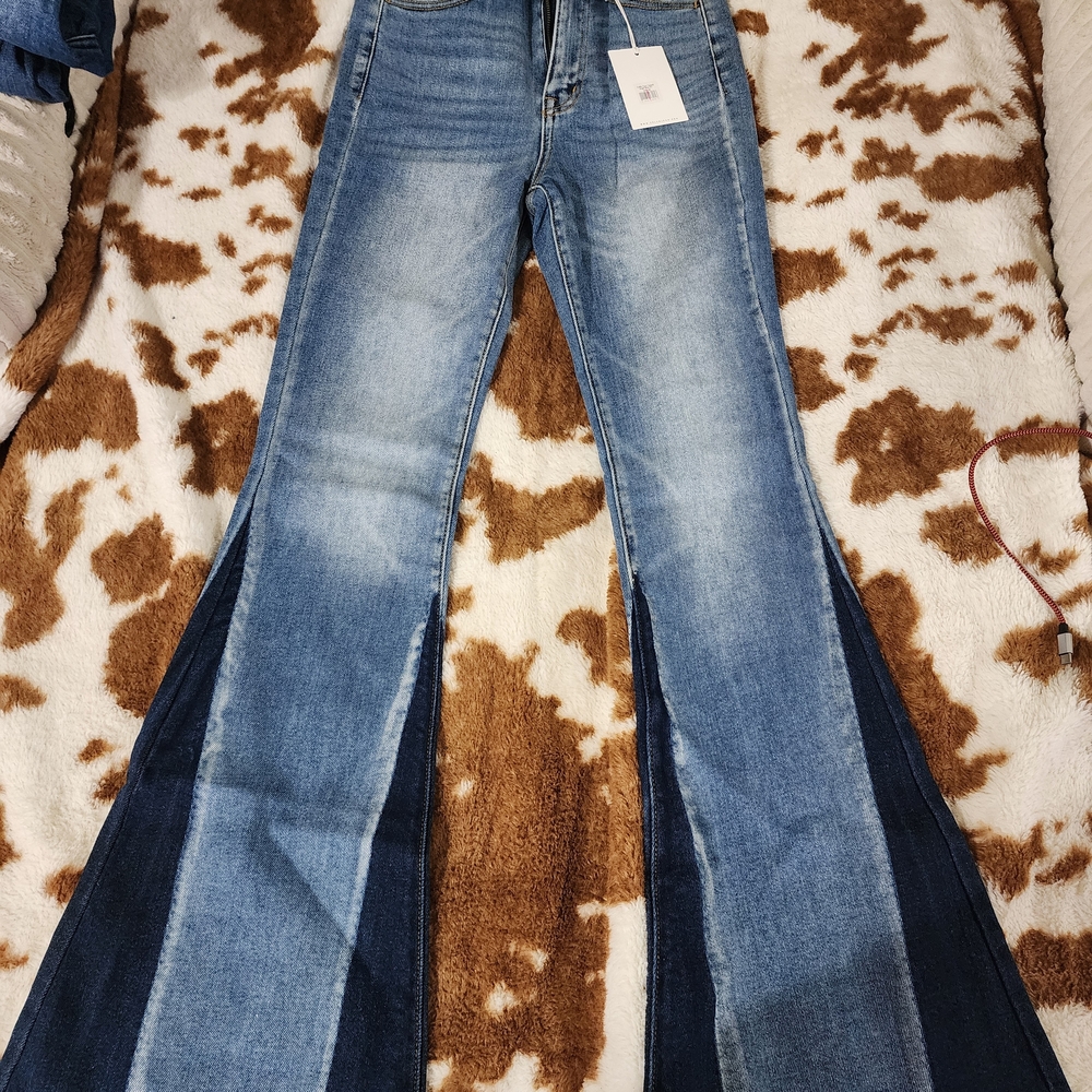 Cello Blue and Dark Blue Flare Jeans